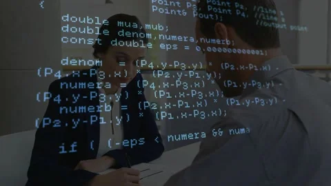 Technology team watching code overlay showing API requests, man explaining, Stock Footage 317128748