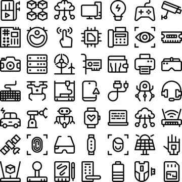 Technology Tech Electronics Icon Set. Perfect for user interface, new applicatio Stock Illustration