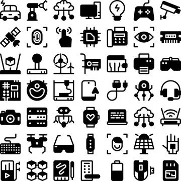 Technology Tech Electronics Icon Set. Perfect for user interface, new applicatio Stock Illustration