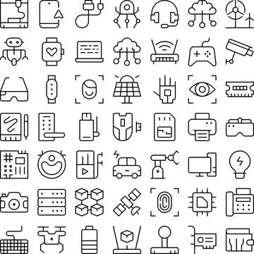 Technology Tech Electronics Icon Set. Perfect for user interface, new applicatio Stock Illustration