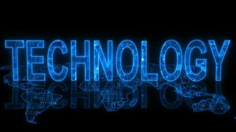 Technology text technology earth map blue glowing Stock Illustration