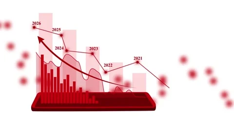 Technology-themed graph on tablet with descending line chart animation 2021.. Stock Footage 330557570