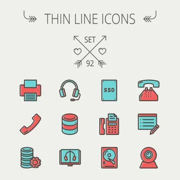 Technology thin line icon set Illustrazione stock