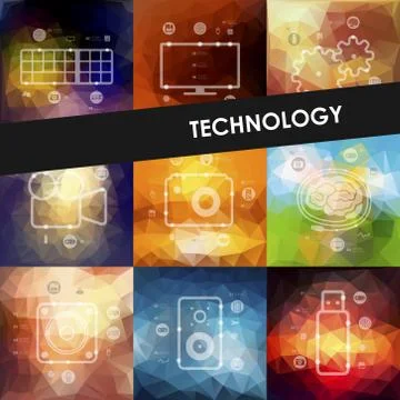 Technology timeline infographics with blurred background Stock Illustration