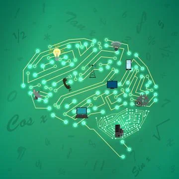 Technology tools on the brain and electronic circuitry Stock Illustration