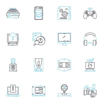 Technology tools linear icons set. Gadgets, Robotics, Nanotechnology イラスト素材