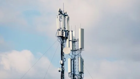 Technology on the top of the telecommunication tower (antenna, transmitter Video stock 73622523