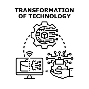 Technology transformation process developing modern digital future Stock Illustration