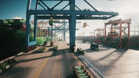 Technology transportation logistics at cargo sea port Stock Footage 331442469
