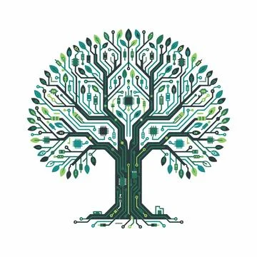 Technology tree with circuit board branches 스톡 일러스트