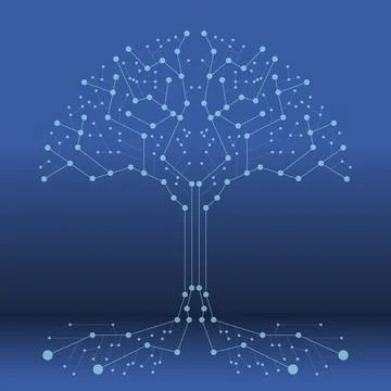 Technology tree, technology tree icon on blue background. Vector Stock Illustration