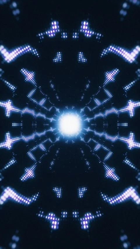 Technology tunel patterns dance around a blue central light Video stock 315576564