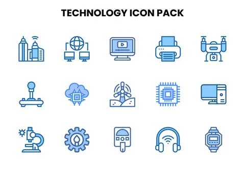 Technology Two Colour Bundle Icons Pack 库存插图
