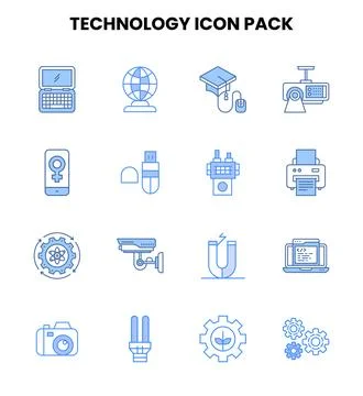 Technology Two Colour Graphics Icons Pack Stock Illustration