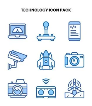 Technology Two Colour Graphics Icons Pack 스톡 일러스트