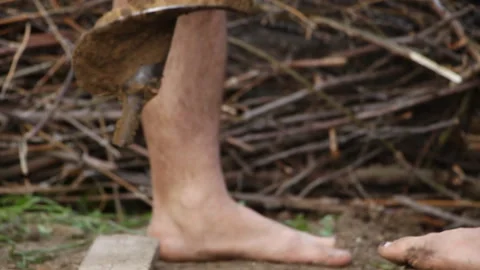 Technology. two men drilled a water well with an improvised drilling rig Stock Footage 107932404