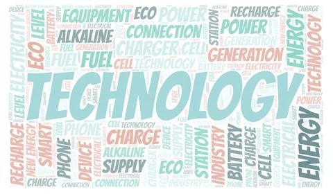 Technology typography word cloud create with the text only. Illustrazione stock