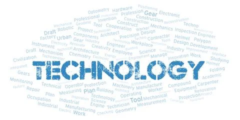 Technology typography word cloud create with the text only Stock Illustration