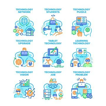 Technology Upgrade Set Icons Vector Illustrations Illustrazione stock