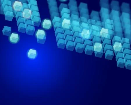 Technology vector background group of white flying cubes Stock Illustration