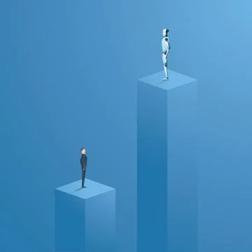 Technology vector concept of artificial intelligence compared to humans. AI Illustrazione stock