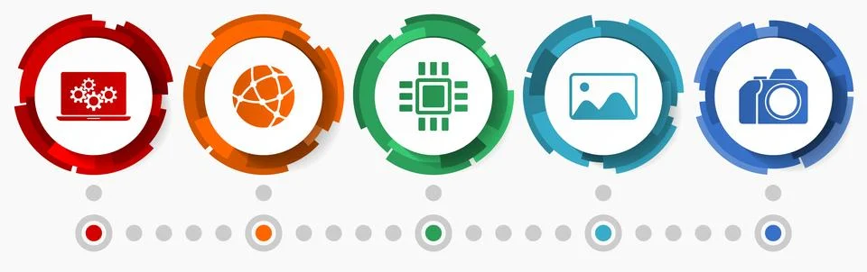 Technology vector icon set, computer concept flat design buttons, infographic Illustrazione stock