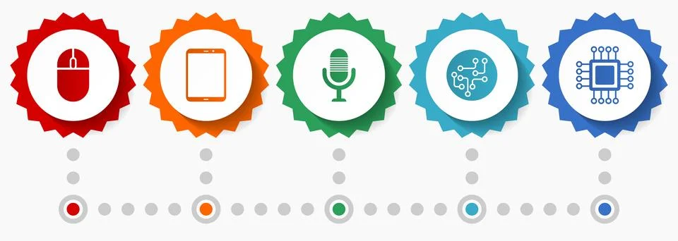 Technology vector icons, computer flat design web badges collection, business 库存插图