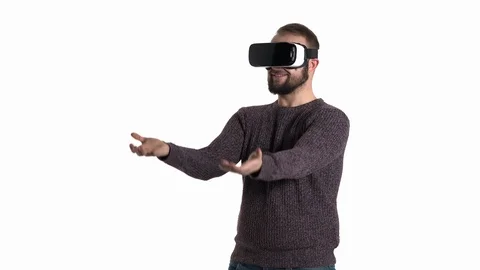 Technology, virtual reality, entertainment and people concept - smiling man with Stock Footage 121200373