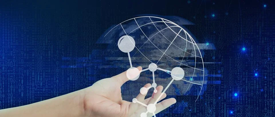 Technology for the virtual world of the future and human hands with future Stock Illustration