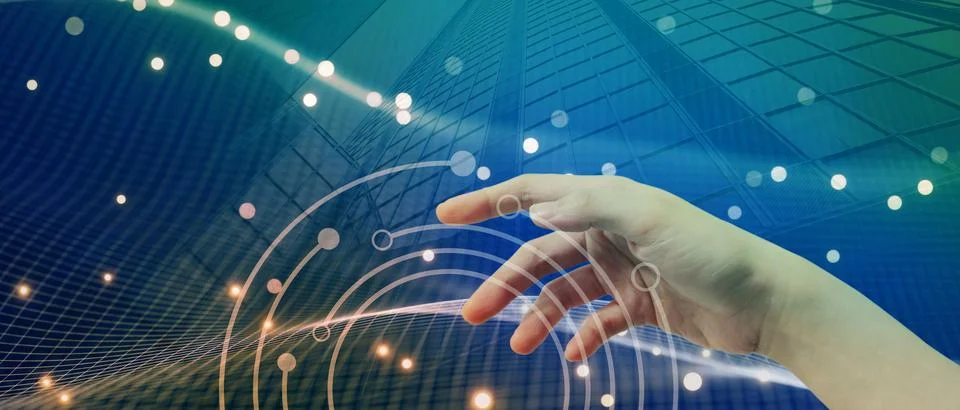 Technology for the virtual world of the future with the modern futuristic world Stock Illustration