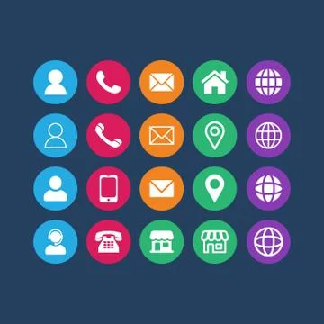 Technology, Web and Business Card Colorful Icon Simple Flat Set Stock Illustration