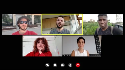 Technology, web -man in video call complains to friends about smart working Stock Footage 153621636