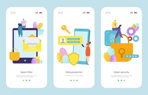 Technology web security card, personal cyber data protection spam filter website Illustrazione stock