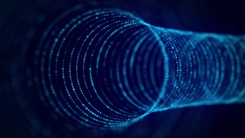 Technology wireframe circle tunnel on blue background. Futuristic 3D grid. Stock Footage 310323523