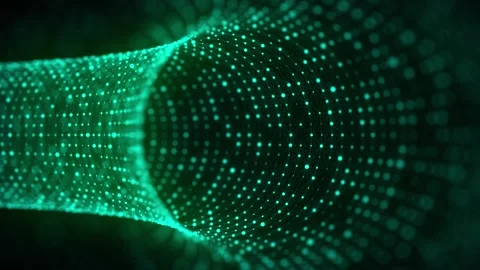 Technology wireframe circle tunnel on green background. Futuristic 3D grid. Stock Footage 310323359