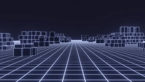 Technology wireframe landscape. Perspective grid with sticking cubes. Stock Footage 248355692
