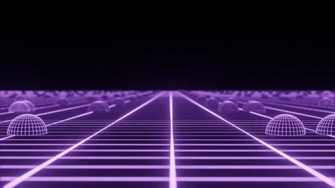 Technology wireframe landscape. Perspective grid with sticking spheres. Stock Footage 306533951