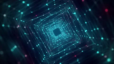Technology wireframe square tunnel on blue background. Stock Footage 310321226