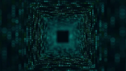 Technology wireframe square tunnel. Futuristic 3D wormhole grid. Stock Footage 275845965