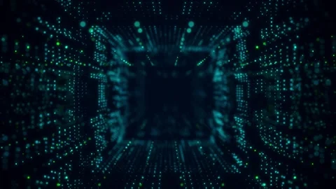 Technology wireframe square tunnel. Futuristic 3D wormhole grid. Stock Footage 275855006