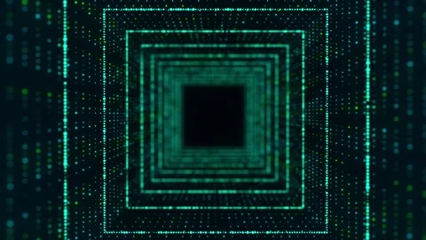 Technology wireframe square tunnel. Futuristic 3D wormhole grid. Stock Footage 275860454