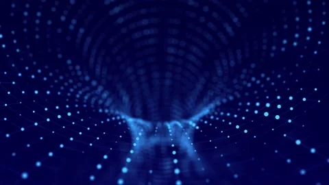 Technology wireframe tunnel on blue background. Digital dynamic wave. Stock Footage 154535786