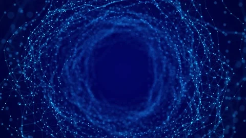 Technology wireframe tunnel on blue background. Futuristic 3D wormhole. Stock Footage 155486213
