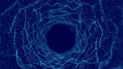 Technology wireframe tunnel on blue background. Futuristic 3D wormhole grid. Stock Footage 169360180