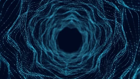 Technology wireframe tunnel on blue background. Futuristic 3D wormhole grid. Stock Footage 169360370