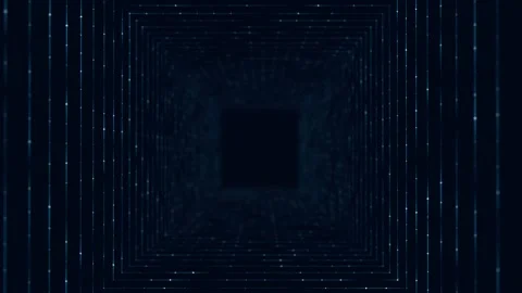 Technology wireframe tunnel on blue background. Futuristic 3D wormhole grid. Stock Footage 169360542