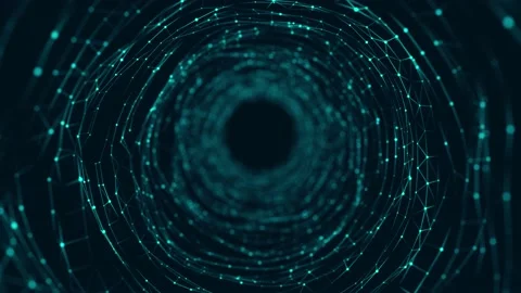 Technology wireframe tunnel on blue background. Futuristic 3D wormhole grid. Stock Footage 169360545