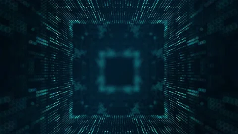 Technology wireframe tunnel on blue background. Futuristic 3D wormhole grid. Stock Footage 169360702