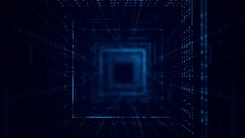 Technology wireframe tunnel on blue background. Futuristic 3D wormhole grid. Stock Footage 169360886