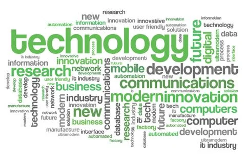 Technology word cloud illustration. Word collage concept. Stock Illustration